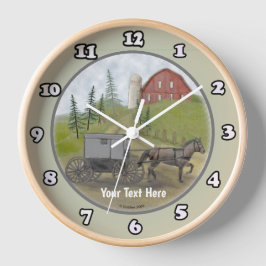 Reloj Redondo Mediano Amish Buggy Visiting Clock