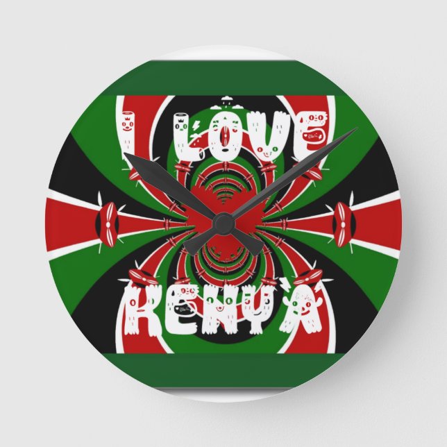 Reloj Redondo Mediano Amo a Kenia: Arte de Bandera Dinámica (Anverso)