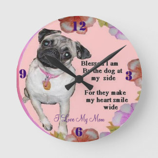 Reloj Redondo Mediano Amo a mi mamá, Pug ClocK