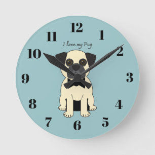 Reloj Redondo Mediano Amo a mi Pug