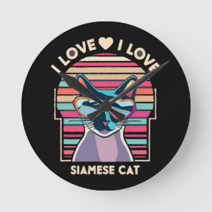 Reloj Redondo Mediano Amo al gato siamés