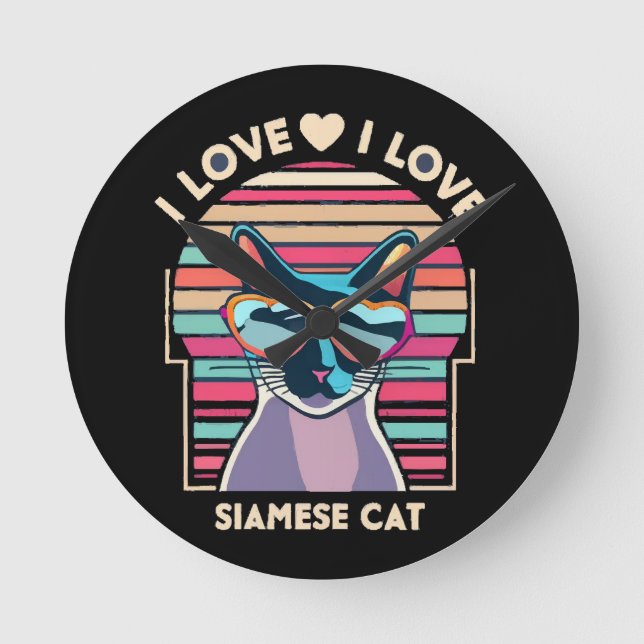 Reloj Redondo Mediano Amo al gato siamés (Anverso)