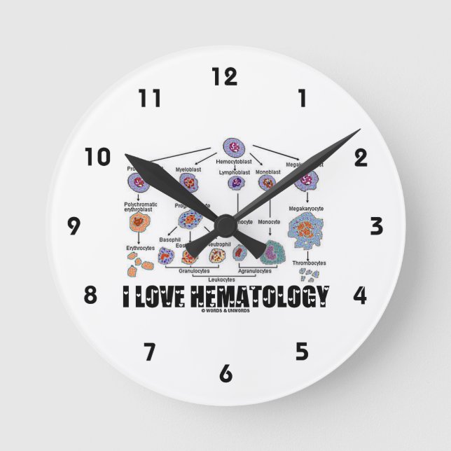 Reloj Redondo Mediano Amo la hematología (el linaje del glóbulo) (Anverso)