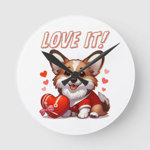 Reloj Redondo Mediano Amor de Corgi Adorable