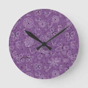 Reloj Redondo Mediano AMOR de mariposa violeta malva - patrón sin fisura