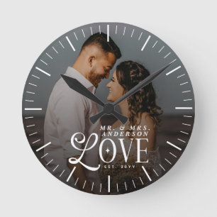 Reloj Redondo Mediano Amor Moderno Nombre Personalizado Año Foto Parejas