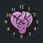Reloj Redondo Mediano Amor Musical Vibraciones Corazón Rosa Nota Musical<br><div class="desc">Personaliza con cualquier texto.</div>
