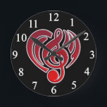 Reloj Redondo Mediano Amor Musical Vibraciones Nota Musical Corazón Rojo<br><div class="desc">Personalizar con cualquier texto.</div>
