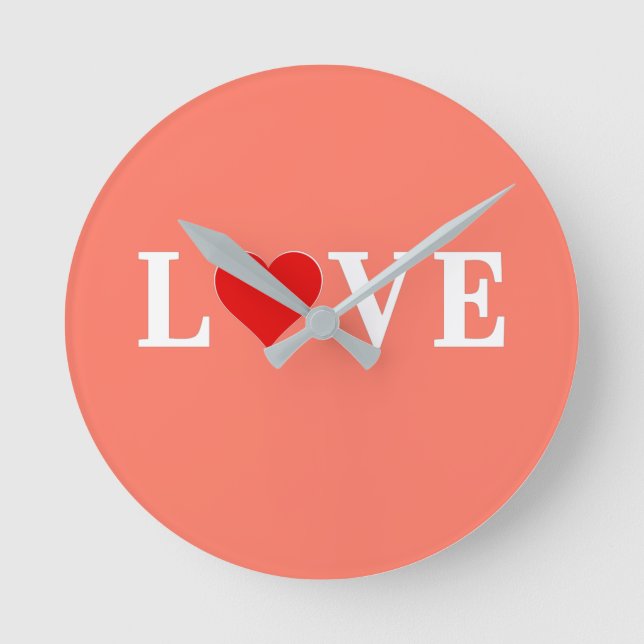 Reloj Redondo Mediano AMOR naranja y Corazón Elegante Romántico (Anverso)