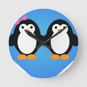 Reloj Redondo Mediano Amor pingüino