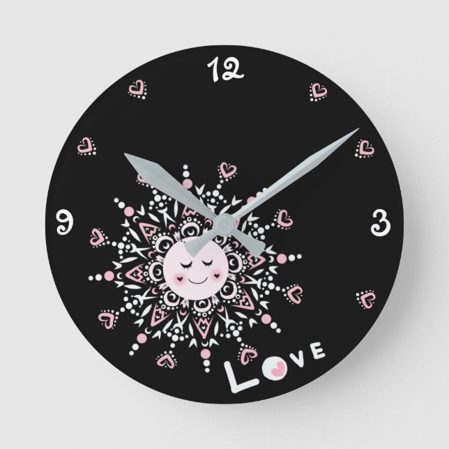 Reloj Redondo Mediano Amor Sun Black Acrylon Wall Clock (Anverso)