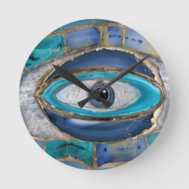 Reloj Redondo Mediano Amulet de ojos malvados Agate y oro (Anverso)