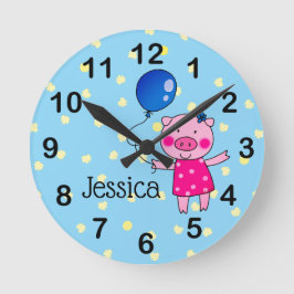 Reloj Redondo Mediano añadir nombre - lindo chica de cerdo