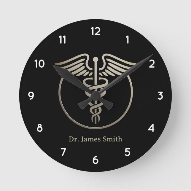 Reloj Redondo Mediano Añadir su nombre Personalizado Médica de símbolos  (Anverso)