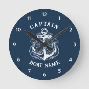 Reloj Redondo Mediano Ancla de nombre de barco de capitán náutico person
