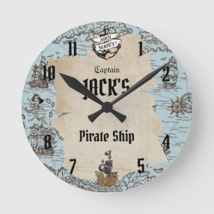 Reloj Redondo Mediano Ancla pirata vintage Nautical Boy Dormitorio Numer
