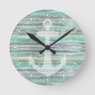 Reloj Redondo Mediano Anclaje rústico de decoración costera