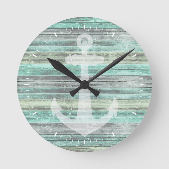 Reloj Redondo Mediano Anclaje rústico de decoración costera (Anverso)