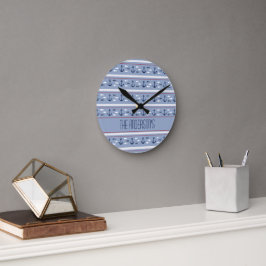 Reloj Redondo Mediano Anclas Náuticas Blancas y Azules Personalizadas 