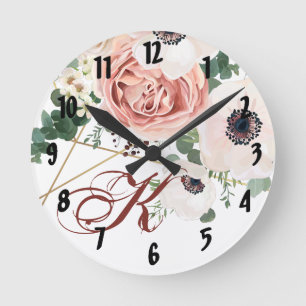 Reloj Redondo Mediano Anem Rosa de Jardín Geométrico Personalizado de Re