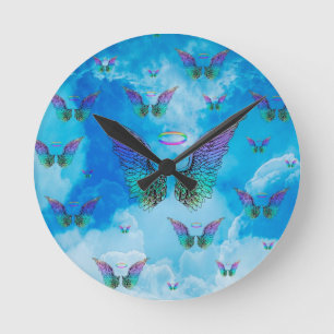 Reloj Redondo Mediano Ángel Alas y Nubes