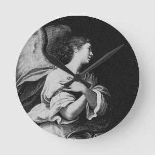 Reloj Redondo Mediano Ángel de la guarda en blanco y negro