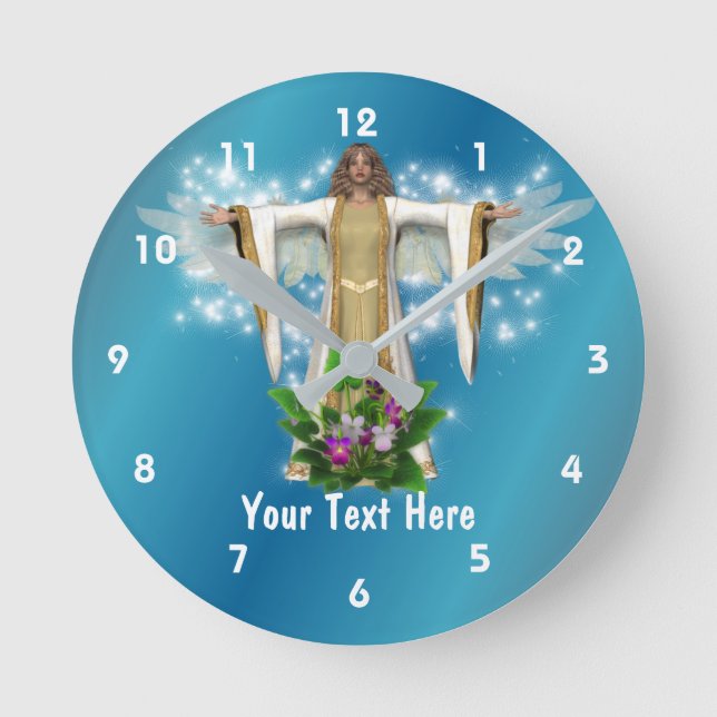 Reloj Redondo Mediano Ángel de la guarda y flores personalizadas (Anverso)