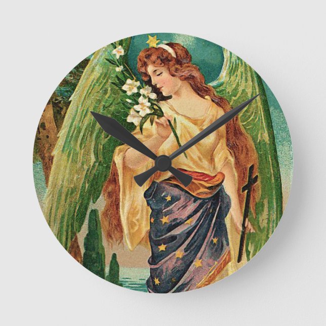 Reloj Redondo Mediano Ángel sosteniendo una rama floral (Anverso)