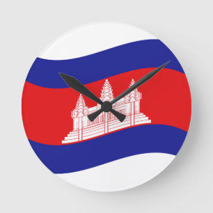 Reloj Redondo Mediano Angkor Wat Ola de bandera camboyana