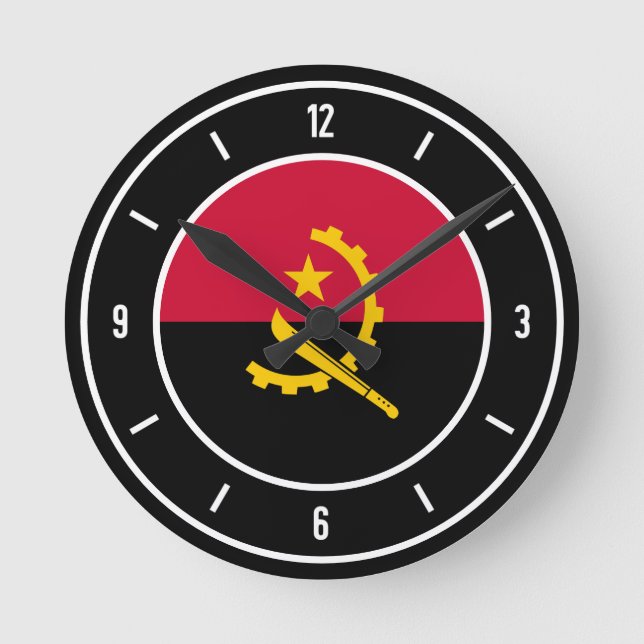 Reloj Redondo Mediano Angola Flag Elegant (Anverso)