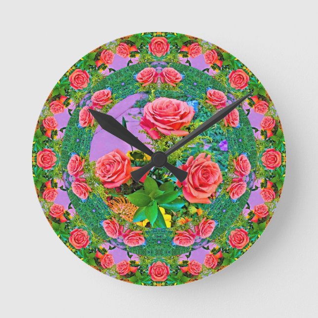 Reloj Redondo Mediano Anillos rosas (Anverso)