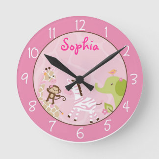 Reloj Redondo Mediano Animal de la jungla rosa