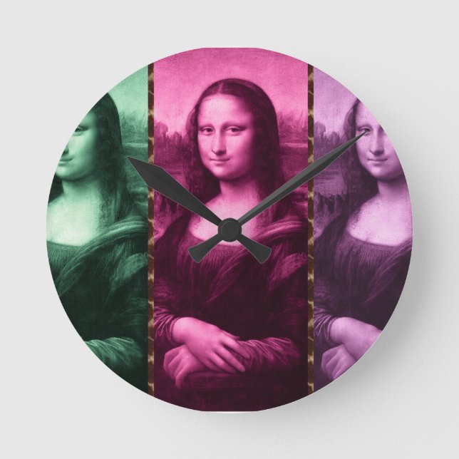 Reloj Redondo Mediano Animal Mona Lisa Imprimir púrpura rosa verde (Anverso)