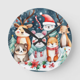 Reloj Redondo Mediano Animales cortos bajo el diseño del árbol de Navida