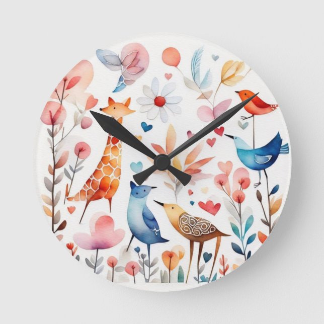 Reloj Redondo Mediano Animales curtidos en el jardín (Anverso)