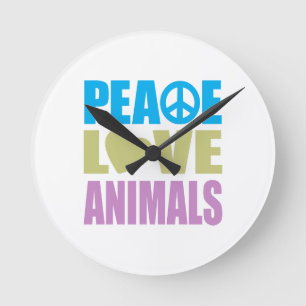 Reloj Redondo Mediano Animales de amor por la paz