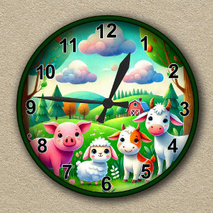 Reloj Redondo Mediano Animales de granja adorables personalizables