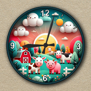 Reloj Redondo Mediano Animales de granja personalizables para niños
