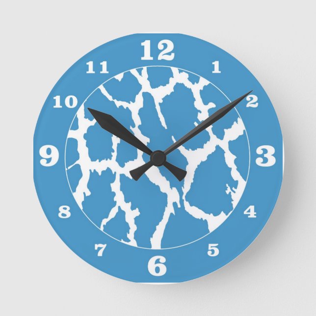 Reloj Redondo Mediano Animales de jirafa azul/blanco numerados (Anverso)