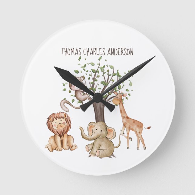Reloj Redondo Mediano Animales de Woodland personalizados Nursery de reg (Anverso)