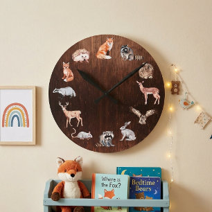 Reloj Redondo Mediano Animales del bosque habitación infantil ciervo zor