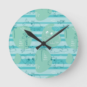 Reloj Redondo Mediano Animales lindos que juegan con agua 1