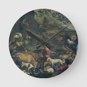 Reloj Redondo Mediano Animales que entran en la arca (aceite en lona)