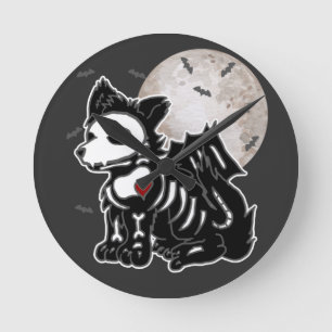 Reloj Redondo Mediano Anime Lobo Emo Góticamente Intenso Esqueleto Hallo