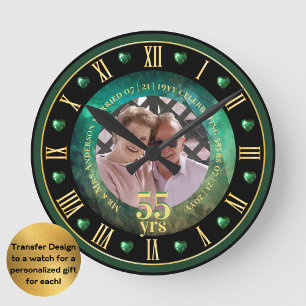 Reloj Redondo Mediano Aniversario de Bodas número 55 REGALO de FOTO Verd