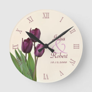 Reloj Redondo Mediano Aniversario de los tulipanes morados