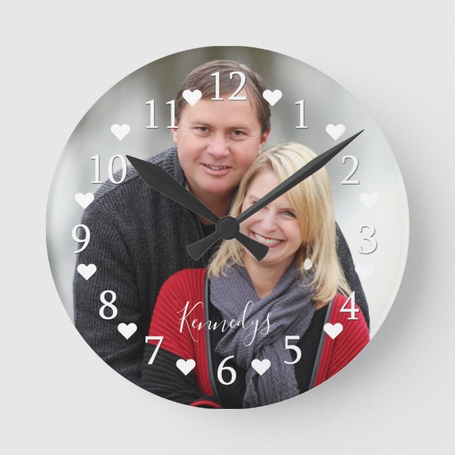 Reloj Redondo Mediano Aniversario del Boda de fotografía de pareja perso (Anverso)