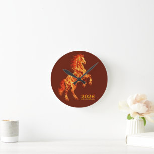 Reloj Redondo Mediano Año 2026 del Caballo de Fuego