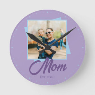 Reloj Redondo Mediano Año de establecimiento de mamá con foto personaliz