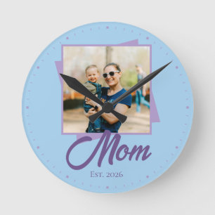 Reloj Redondo Mediano Año de establecimiento de mamá con foto personaliz